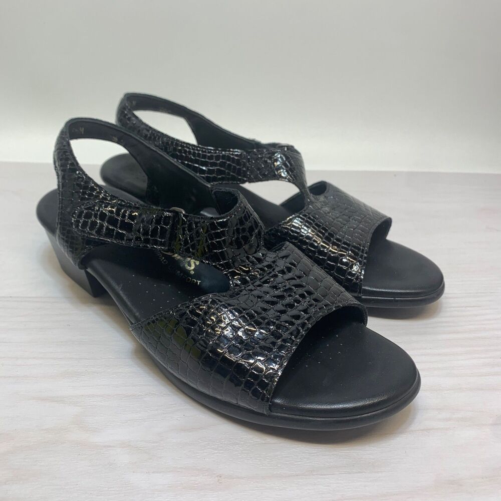 SAS Suntimer Women’s Size 9.5 M Black Croc Heel Strap Sandal